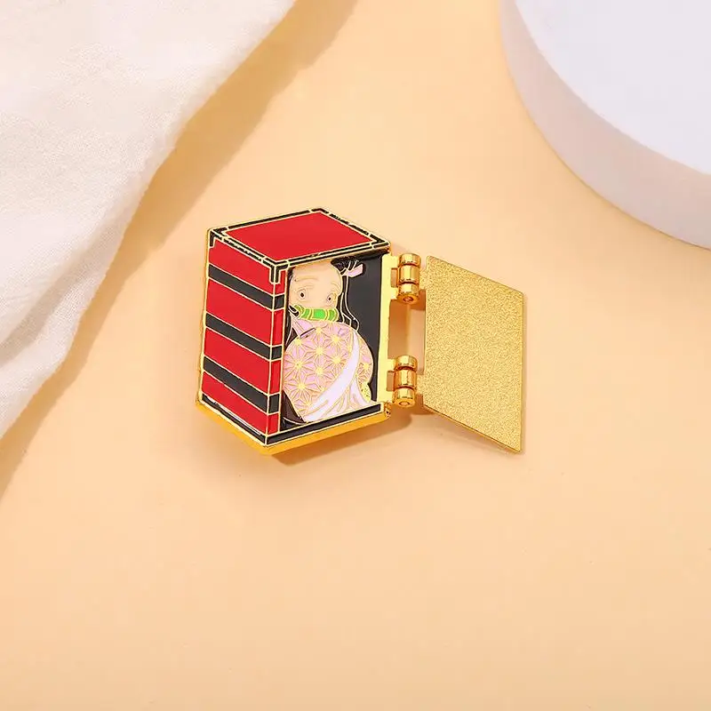 Kamado Nezuko Box Enamel Pins Custom Flip Cover Brooches Lapel Badges Cartoon Anime Jewelry Gift for Kids Friends