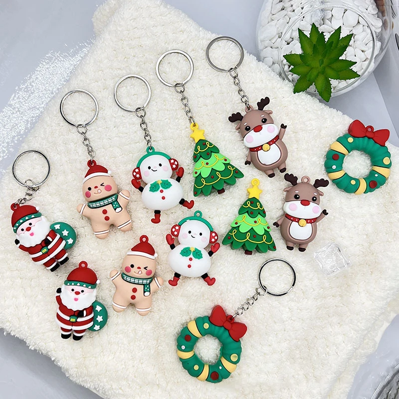 Silicone Christmas Keychain Creative Snowman Elk Santa Clause Keyring For Women Men Handbag Pendants DIY Festival Gifts