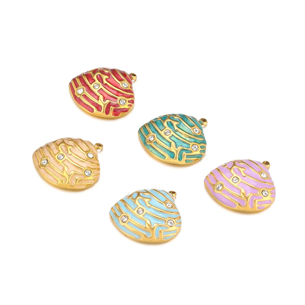 5pcs Stainless Steel Enamel Zircon Shells Charms Pendants for DIY Jewelry Necklace Accessories Bracelet Crafts Making Findings