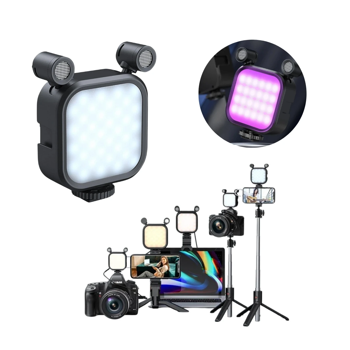 RGB LED Illuminator with Dual Microphone for Cameras and Smartphones Mamen SML-V03 (BLACK)