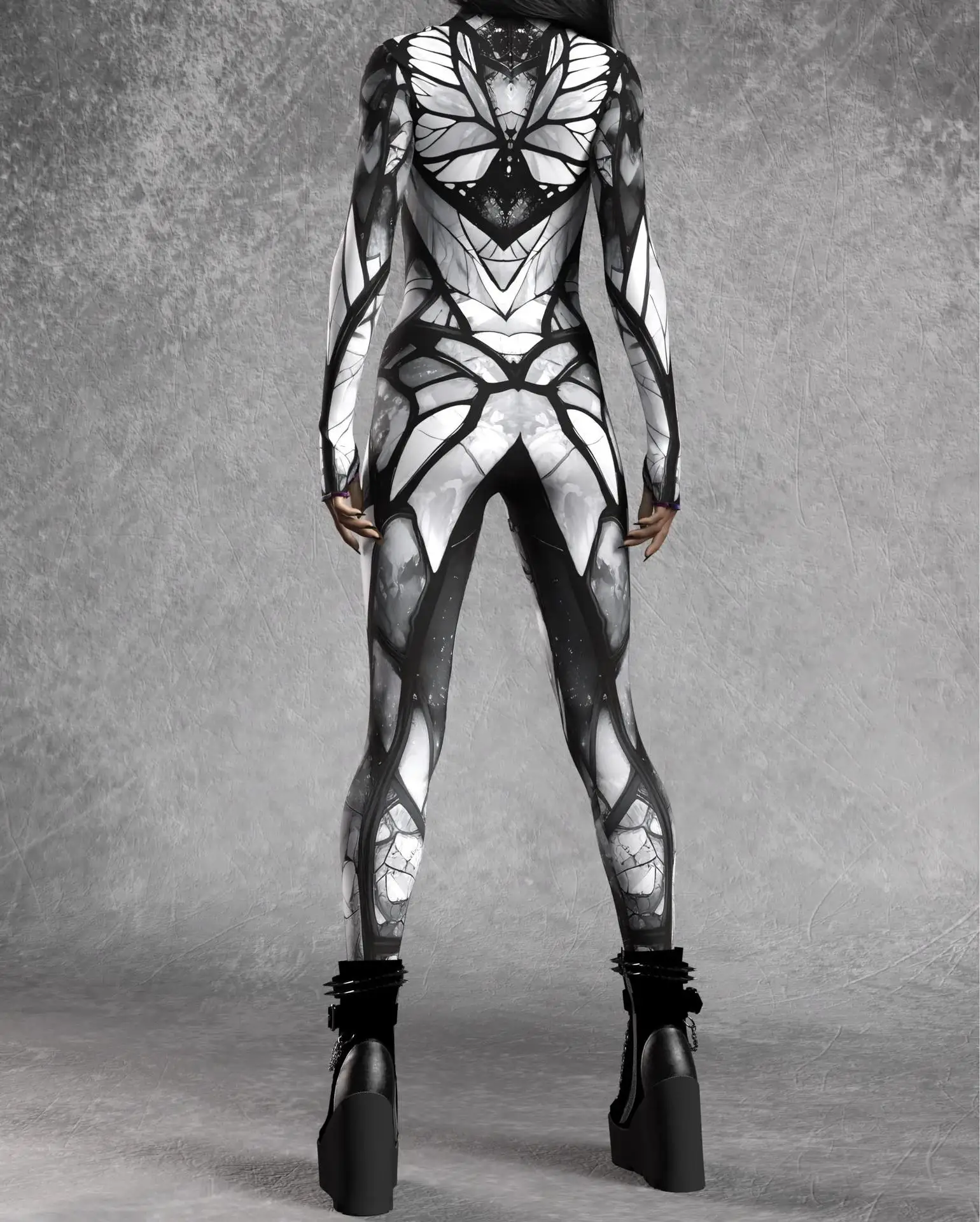 Sexy Damen Psychedelischer Netz-Cosplay-Jumpsuit Horror Halloween Festival Party Bodysuit Karneval Bühnenauftritt Eng Anliegend – Detail 35