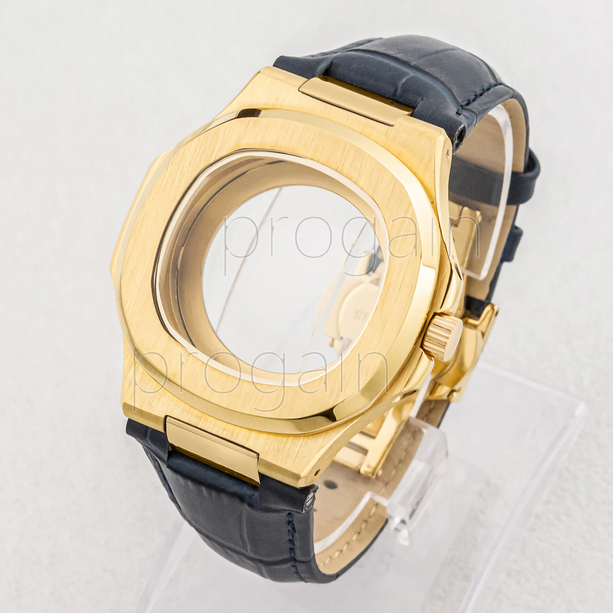 Casing NH35 41Mm Nautilus 25Mm Tali Kulit Asli Gesper Kupu-kupu Transparan untuk Pengganti Gerakan NH36 Dial 30.5Mm