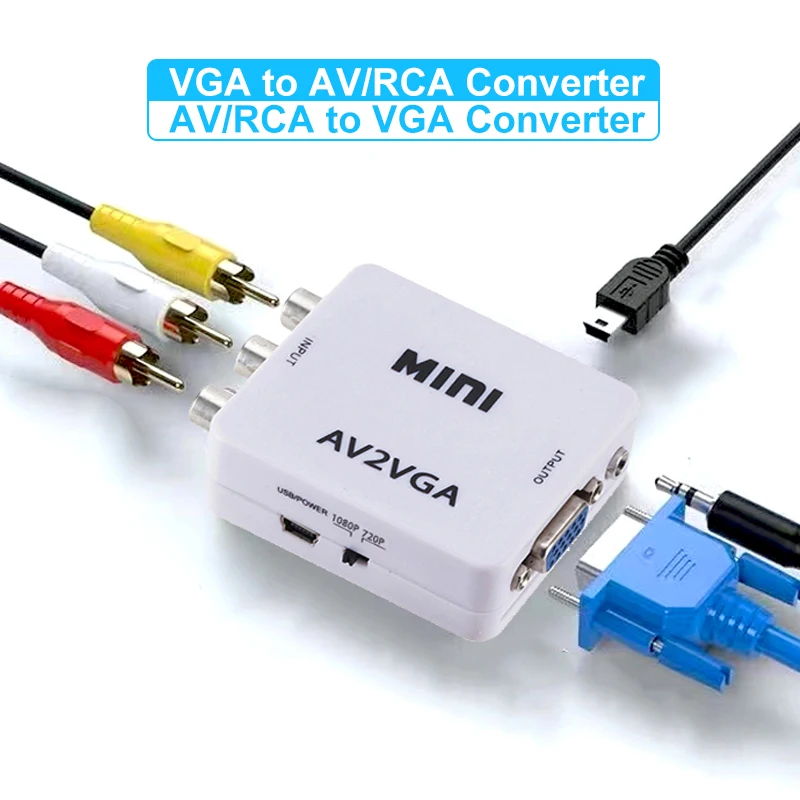 Convertisseur VGA vers AV, adaptateur RCA avec câble Audio de 3.5mm pour boîtier TV et PC 1080P, convertisseur CVBS vers VGA