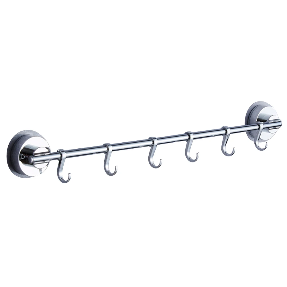 

Strong Suction Cup Towel Holder Traceless Wall Mount Duster Cloth Bar Rack with 6 Hooks for Bathroom Kitchen