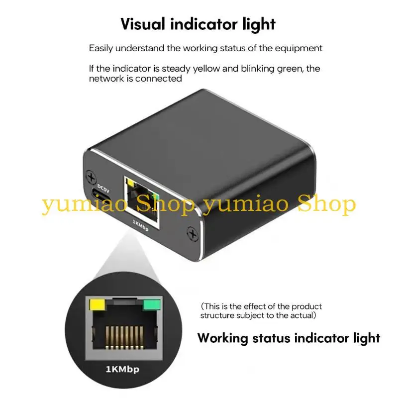 587B RJ45 Splitter 1 to 2 1000/100Mbps RJ45 Extension Connector Coupler USB DC5V