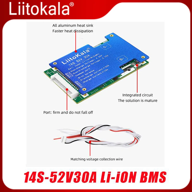 

LiitoKala 14S-52V30A-BMS 48V Lithium BMS Balance 18650 Li-ion Battery PCM 51.8V 52V E-bike Scooter Bicycle PCB Board