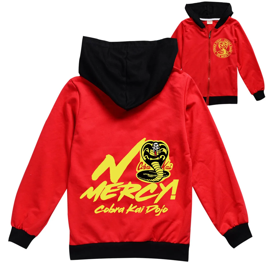 Abrigo con capucha y cremallera para niños, chaqueta de dibujos animados Cobra Kai, estampado de serpiente, Otoño, prendas de vestir, novedad