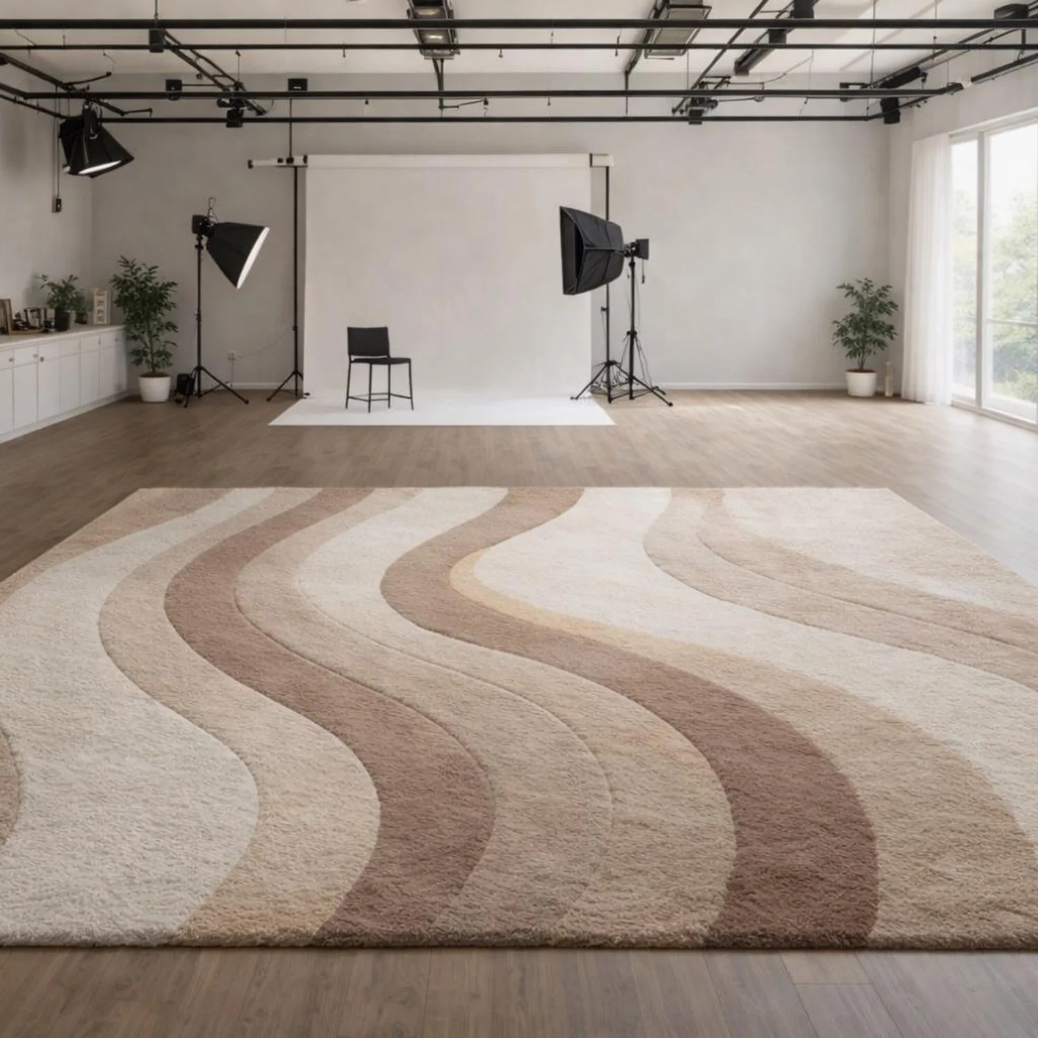 Room Decor Rug  Abstract Wave Pattern 10x13 Area Rug in Neutral Beige  Brown Tones H1and Tufted H1andmade Floor Rug for Living Room Aesthetic Bedroom Dcor