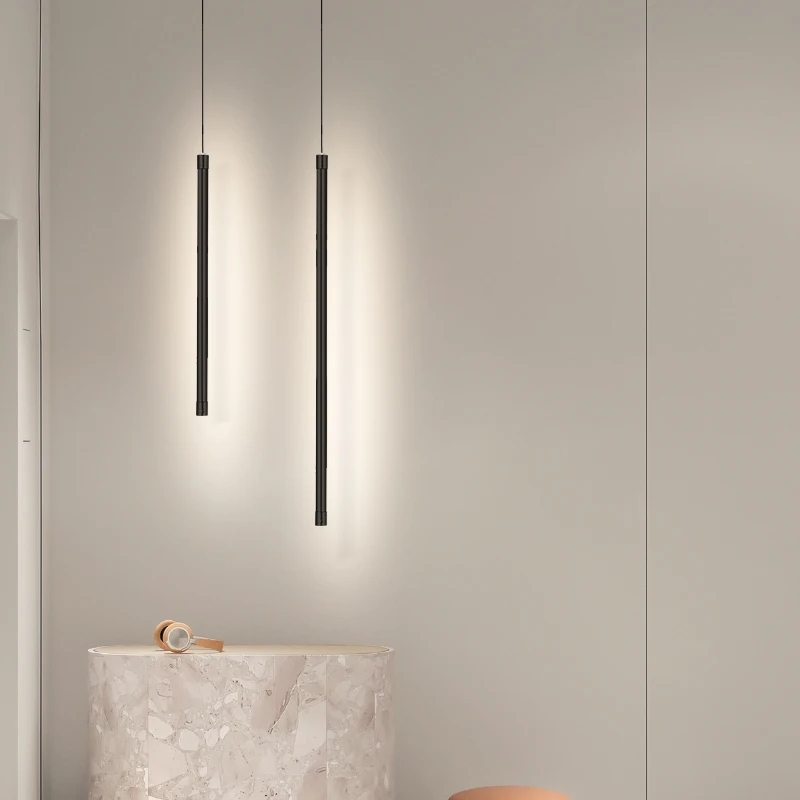 Modern Minimalista LED Pendant Light, Nordic Chandelier, Lâmpada pingente preto, longa linha, sala de estar, quarto, sala de jantar, cabeceira