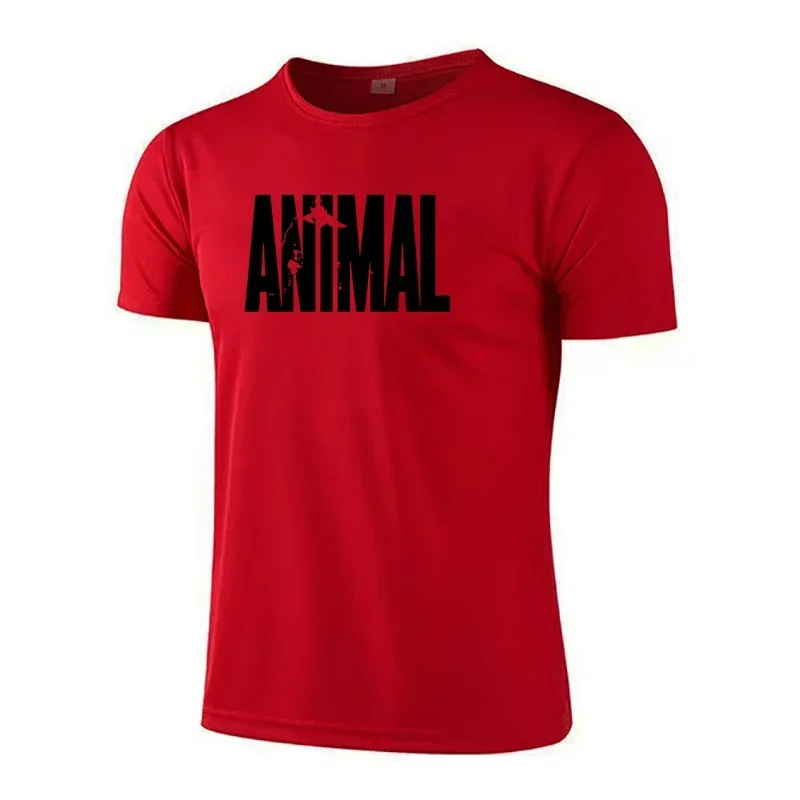 Mens Quick Dry Sports Short Sleeve T Shirt ANIMAL Letter Fitness Shirt Gym Running T-Shirt Men Casual Breathable Sportswear