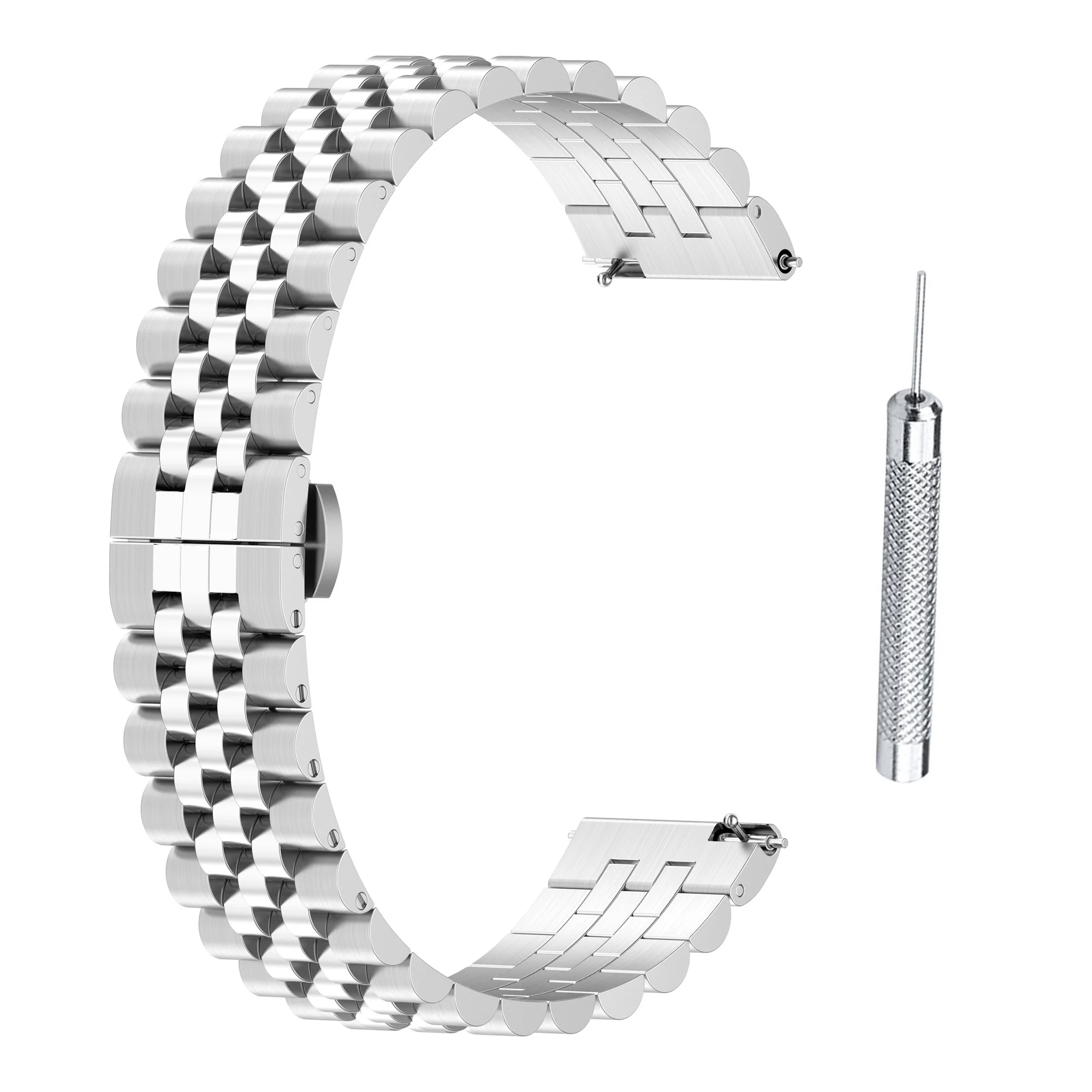 

For Garmin Forerunner 265S / 255S / Vivoactive 4S Stainless Steel Watch Strap 18mm Watchband with Tool, Spring Bar - Silver