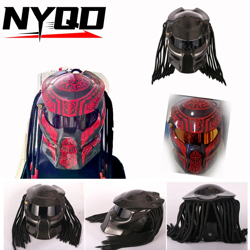 Red Gossip Predator Carbon Fiber Motorcycle Helmet Iron Full Face Motorcycle Helmet High Quality Certification Casco Moto