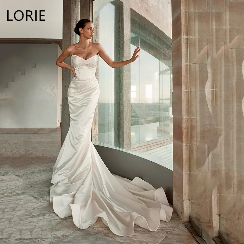 

LORIE Elegant Saint Mermaid Wedding Dresses Strapless Pleat Bride Prom Gown Floor-Length Bridal Gown Customized