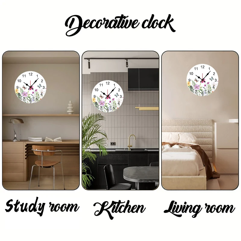 ساعة حائط معلقة صامتة مستديرة خشبية على شكل فراشة حديثة، مناسبة لغرفة المعيشة والمكتب وغرفة الدراسة وغرفة النوم والديكور المنزلي