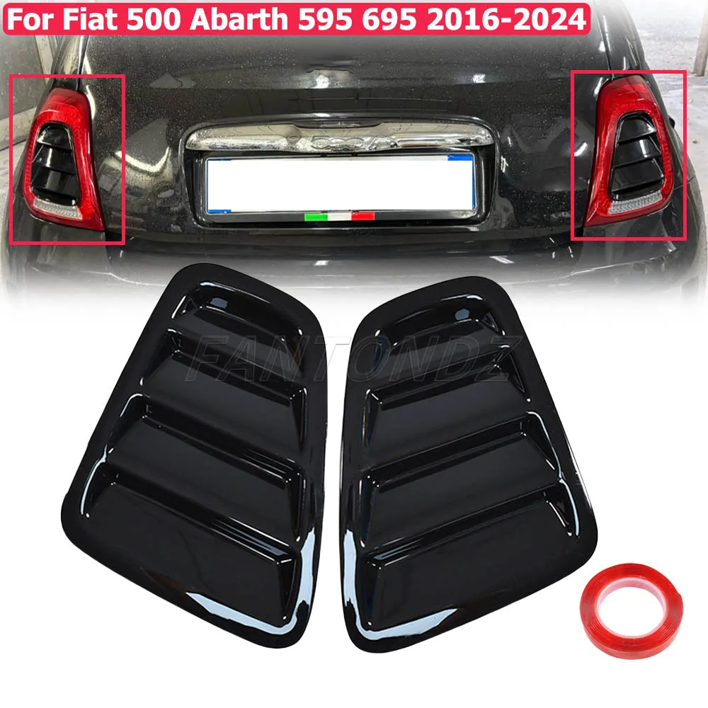 ABS Glossy Black/Carbon Look Rear Tail Light Cover Decorative Sticker For Fiat 500 Abarth 595 695 2016-2024