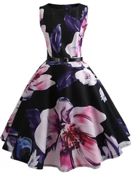 Vintage Music Note Print Pleated Dress Women Summer Vintage 50s 60s Retro Hepburn Big Swing Robe Party Dresses Sexy