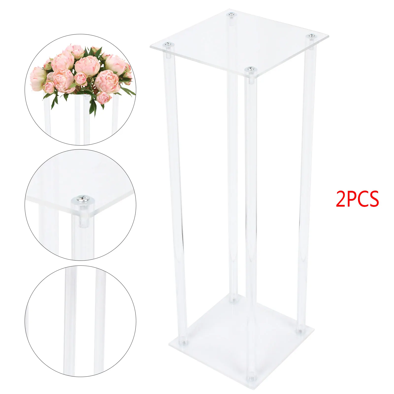 2 Pack Square Flower Stand Wedding Centerpieces Tabletop Decor Acrylic Clear Display Rack