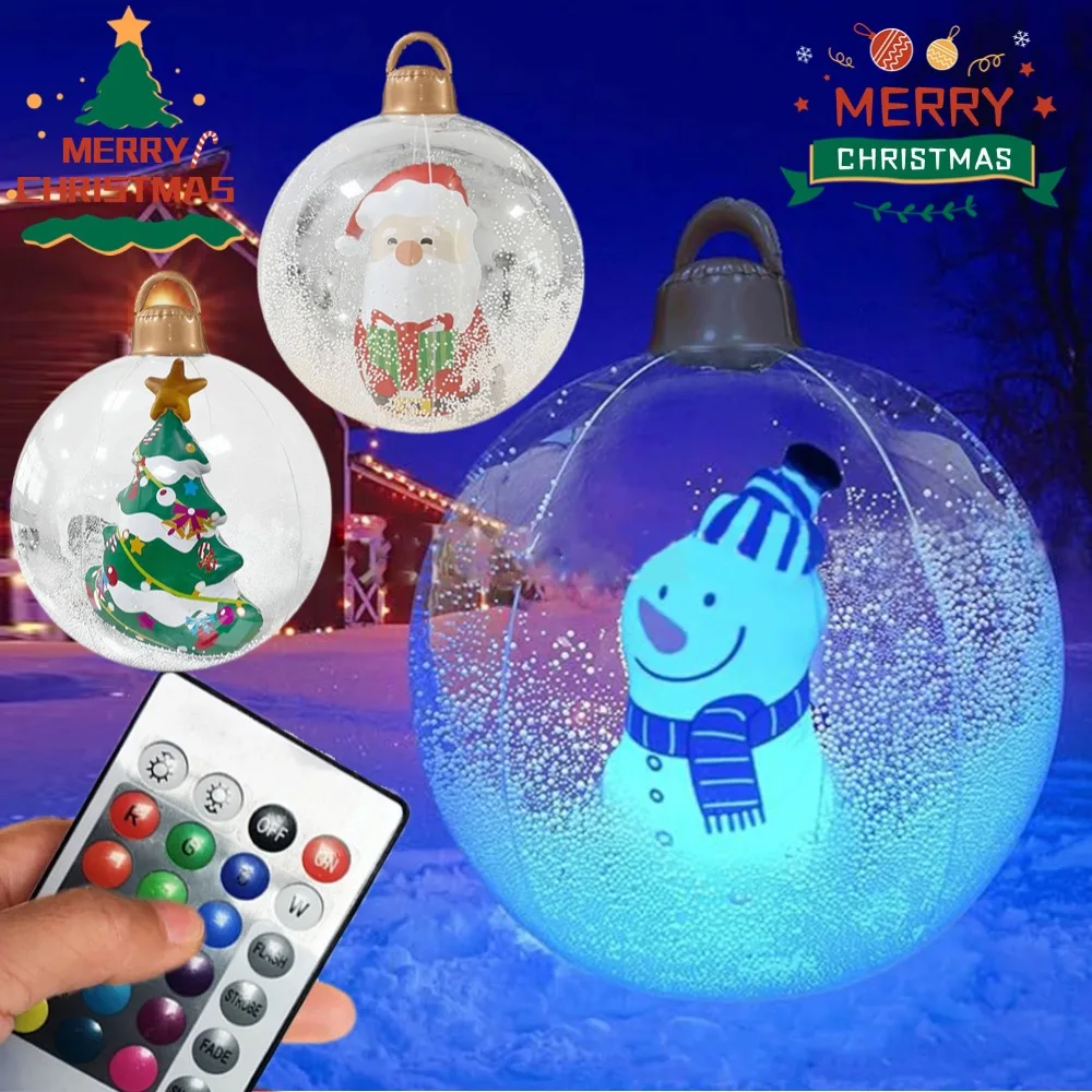 23.6 Inch Giant Inflatable Christmas Ball with LED Light Xmas Decorated Ball Large Ball Hanging Ornaments for Yard & Pool Decor