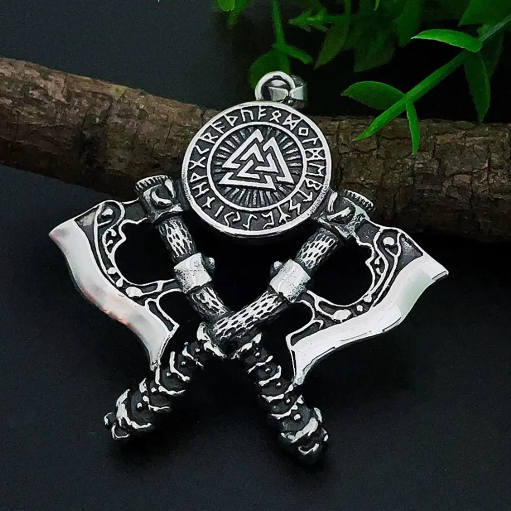 Nordic Viking Warrior Double Axe Men\'s Pendants Personalized and Dominant Series Odin Rune Pendant DIY Necklace Accessories