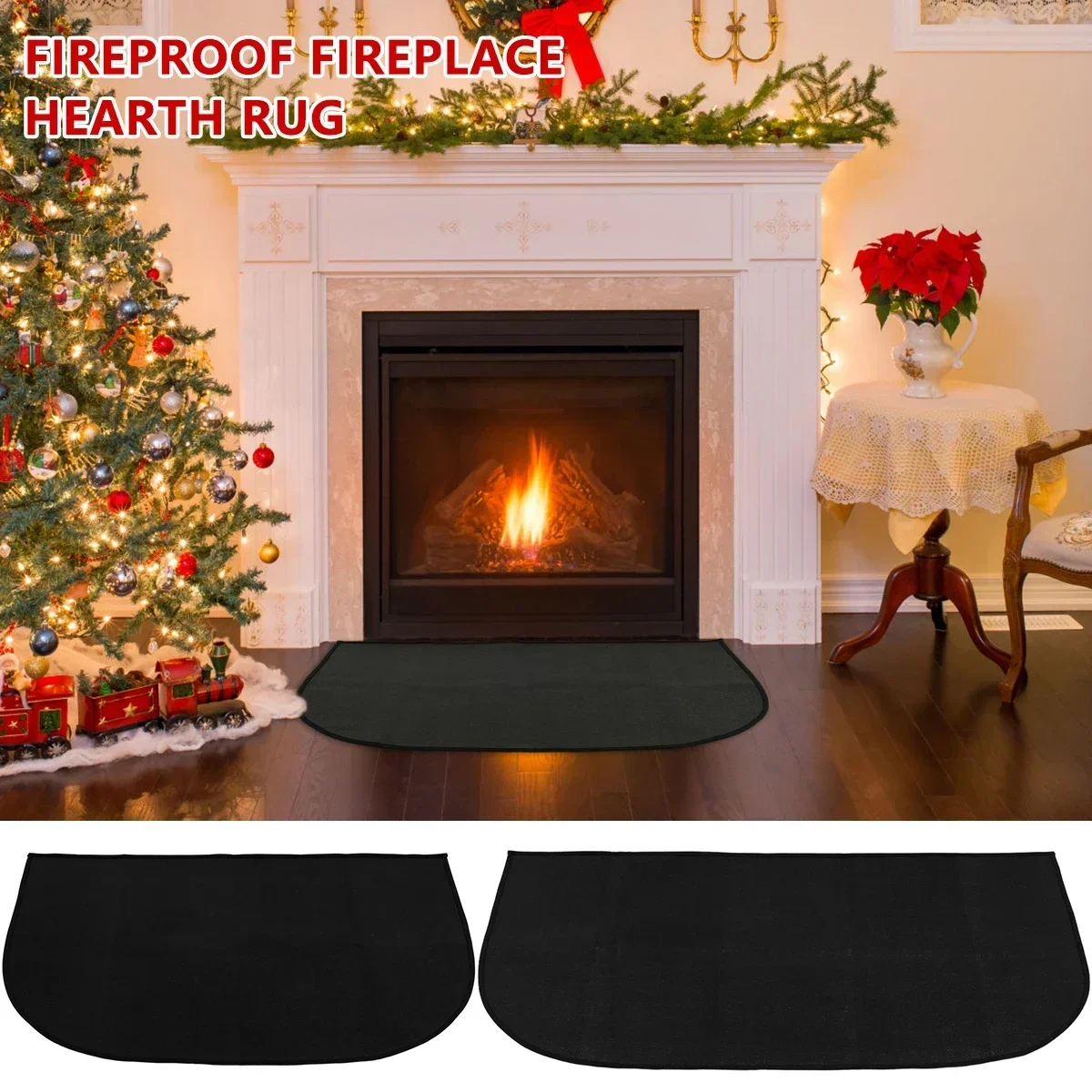 Fireproof Fireplace Mat Half Round Fireproof Fireplace Hearth Rug Anti-Slip Fireproof Hearth Area Rug Fire Resistant Hearth Pad