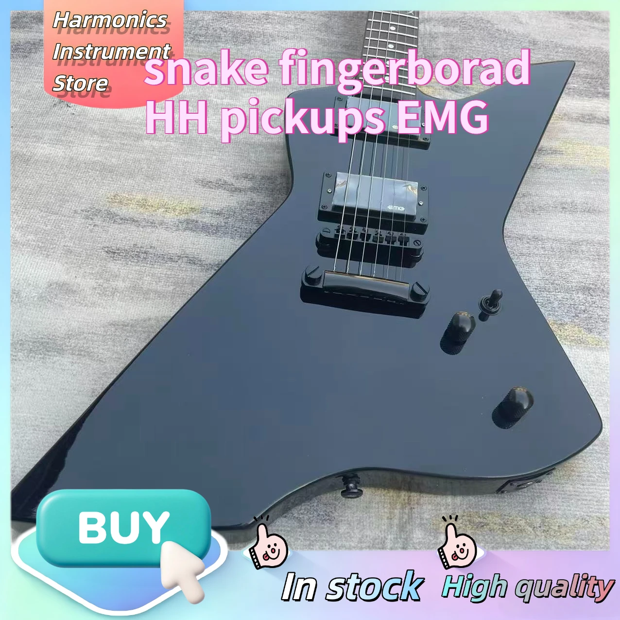 Gloss Black James LTD EX Offset Electric Guitar, Dual EMG Active Humbuckers Thrash Metal Rhythm Guitar Fixed Bridge