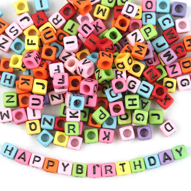 100Pcs Acrylic Square Mixed Letter Beads Large Hole Cube Loose Spacer Alphabet Beads For Jewelry Making Handmade Diy Accessories