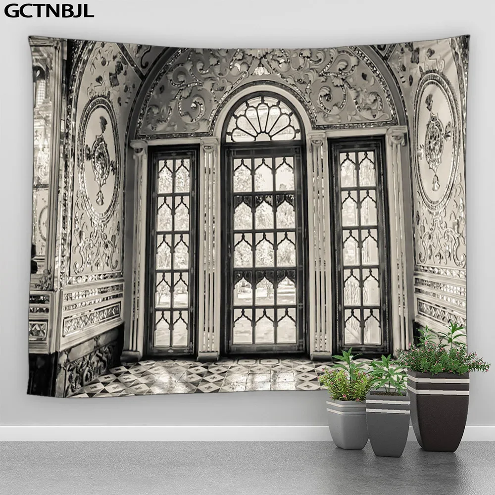 3D European Church Tapestry Wall Hanging Retro Living Room Homestay Hotel Moroccan Pattern Wall Tapestry Bedroom Home Decor