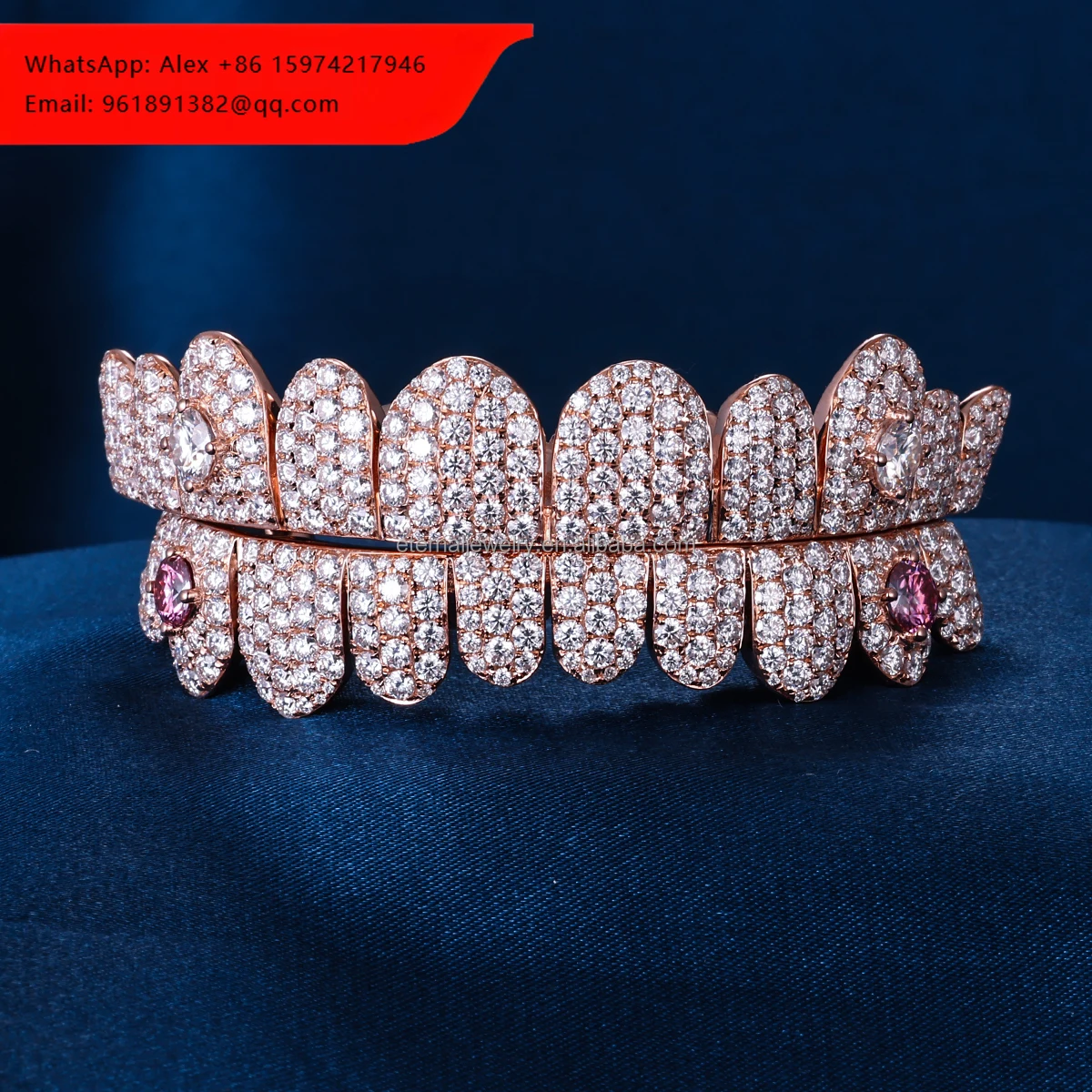 

100% Passed Diamond Tester Custom Perm Cut Top & Bottom 4 6 8 10 S925 Silver VVS Moissanite Grillz Solid Rose Gold Teeth Grillz