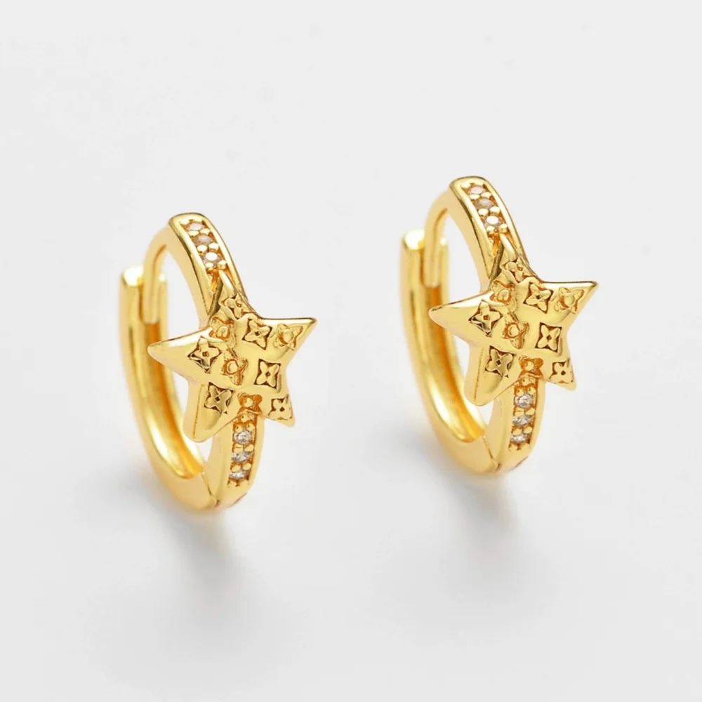 لطيف الذهب والفضة اللون الأبيض الزركون الأذن الصغيرة مشبك أنثى ستار هوب أقراط للنساء هدايا مجوهرات الزفاف