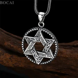 BOCAI New S925 Sterling Silver Charms Pendants for Men Women Antique Silver Six-pointed Stars Trendy Charm Fine Choice Jewelry