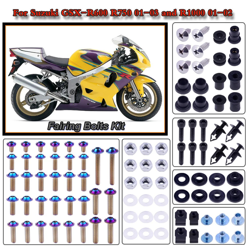 For Suzuki GSX-R600 GSXR750 2001-2003 R1000 2001-2002 Motorcycle Stainless Complete Bodywork Fairing Bolt Kit Screws Clip