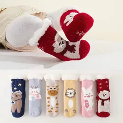 Winter Baby Cartoon Christmas Socks Thicken Cute Cotton Warm Newborn Kids Floor Sock Non-Slip Children Socken For 0-4 Years