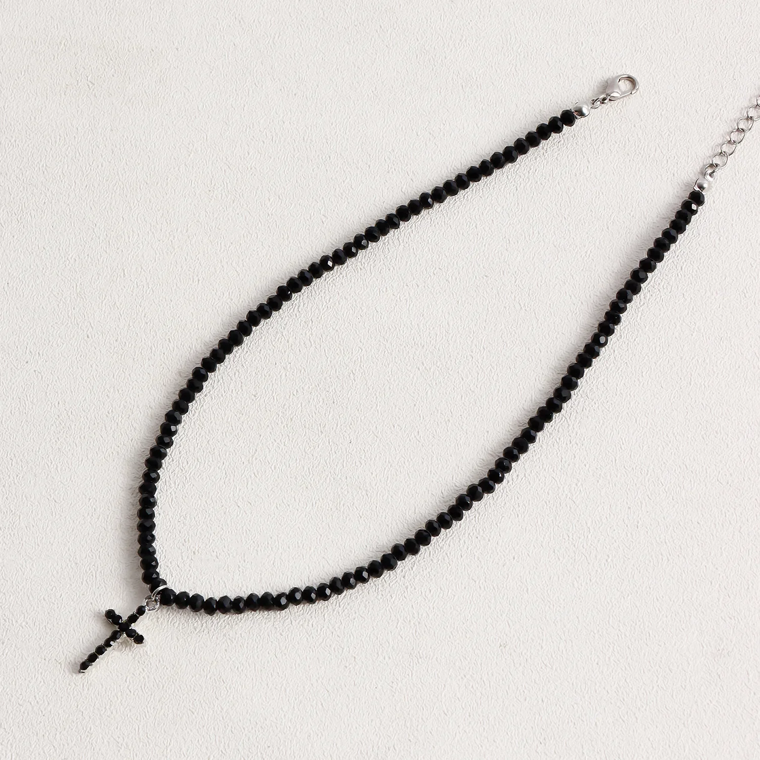 Simple Black Beads Necklace with Cross Pendant Female Jewelry Luxury Rhinestone Choker Necklaces Women Ladies Party Necklace