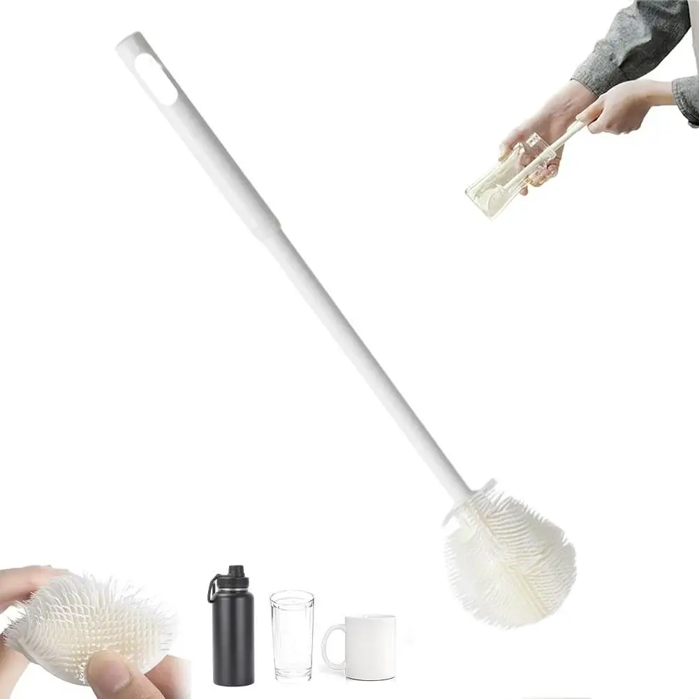 Silicone Milk Bottle Brush Cup Scrubber Glass Cleaner Long Handle Drink Bottle Clean Brush Kitchen Cleaning Tool