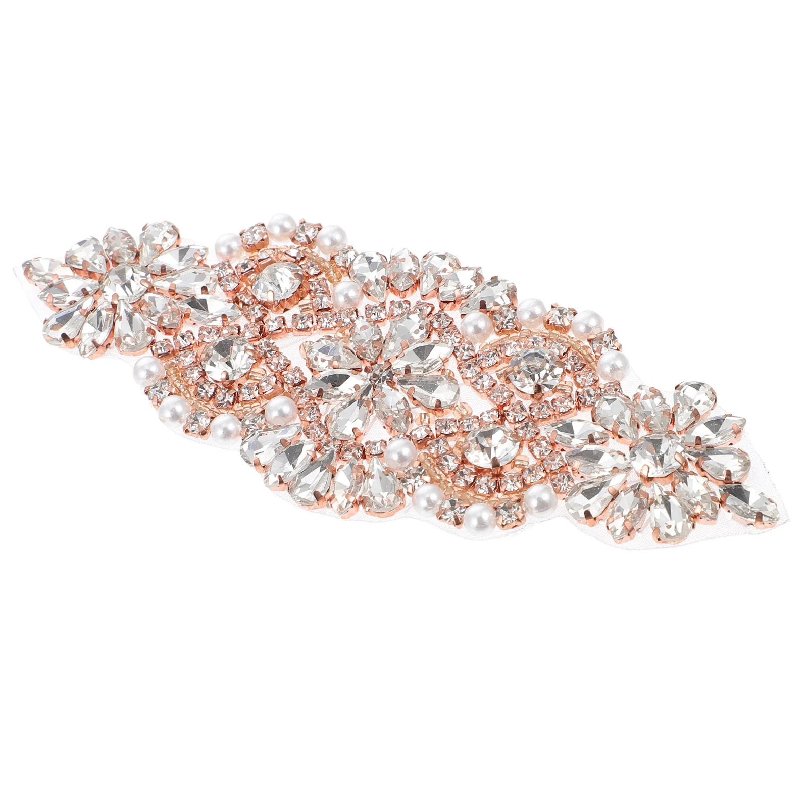 

Rhinestone Belt Pearl Decorated Wedding Bridal Dress Sewing Belt Applique Craft DIY Elegant Patch Elastic Band