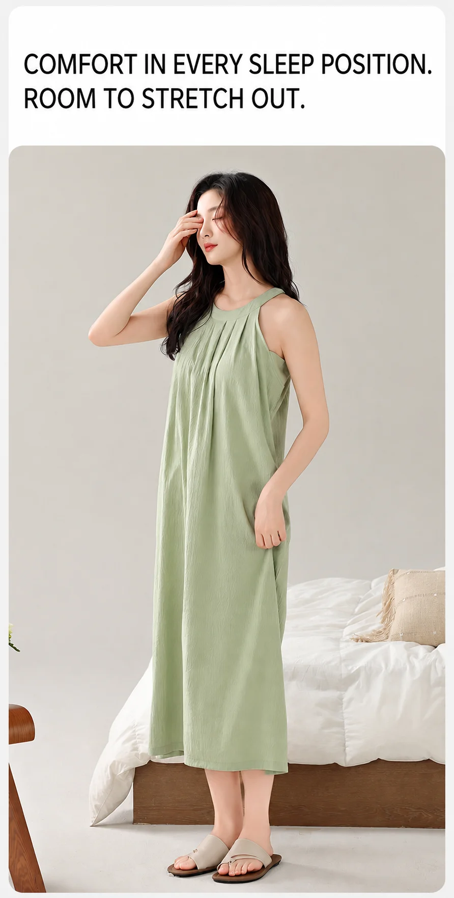 Damen Gepolstertes Ärmelloses Nachthemd mit Eingebautem BH, Herausnehmbaren Polstern, Langes, Weiches Schlafkleid, Sommer-Loungewear, Hauskleid mit Tasche – Detail 21