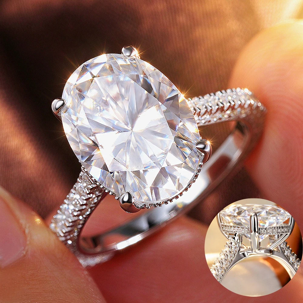 Onnelik 8CT Oval Cut Full Moissanite Engagement Ring 18K Gold Plated S925 Sterling Silver Hidden Diamond Halo Wedding Band Fine