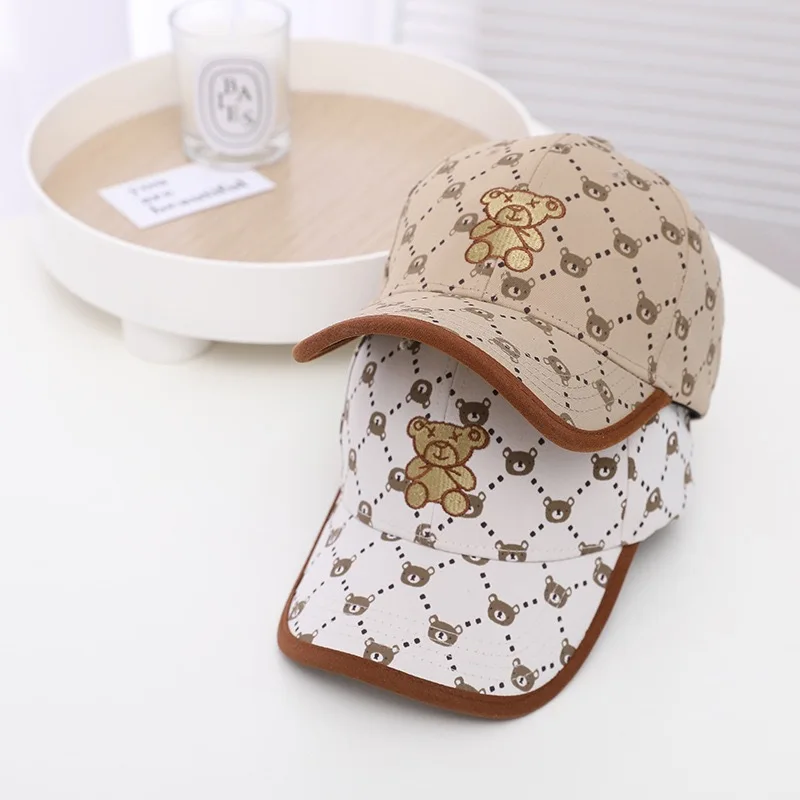 Little Bear Children\'s Duck Tongue Hat Korean Edition Printed Baby Sunshade Hat Spring and Autumn Cartoon Baseball Hat