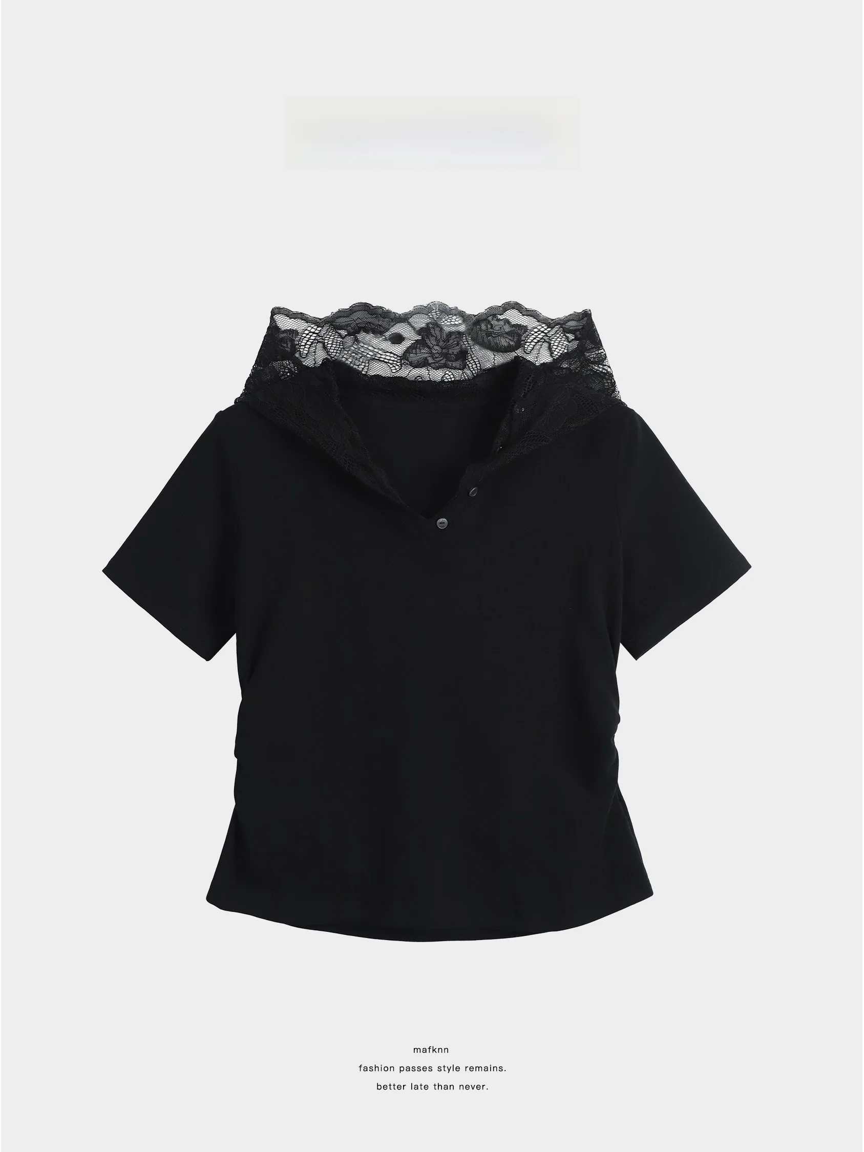 

Футболка JiJi Private Collection с пуговицами и капюшоном, женская, больших размеров, с коротким рукавом, в повседневном стиле, из комбинированных материалов