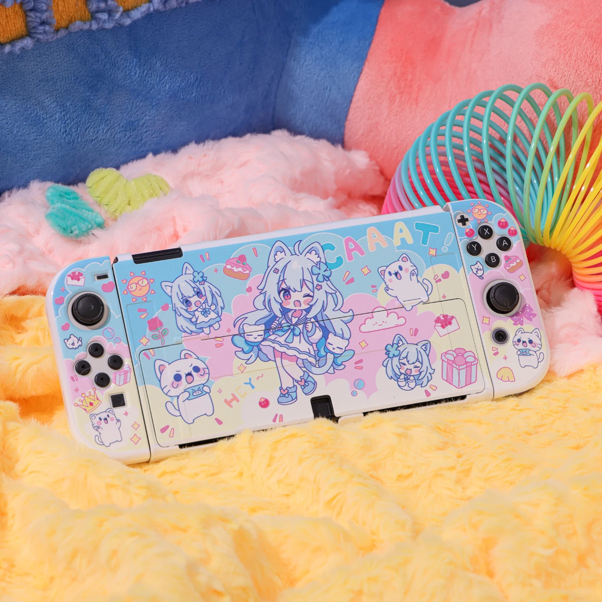 

Original Switch Oled Protective Shell Cute Blue Cat Girl Ns Protective Shell Anime Peripheral Game Accessories
