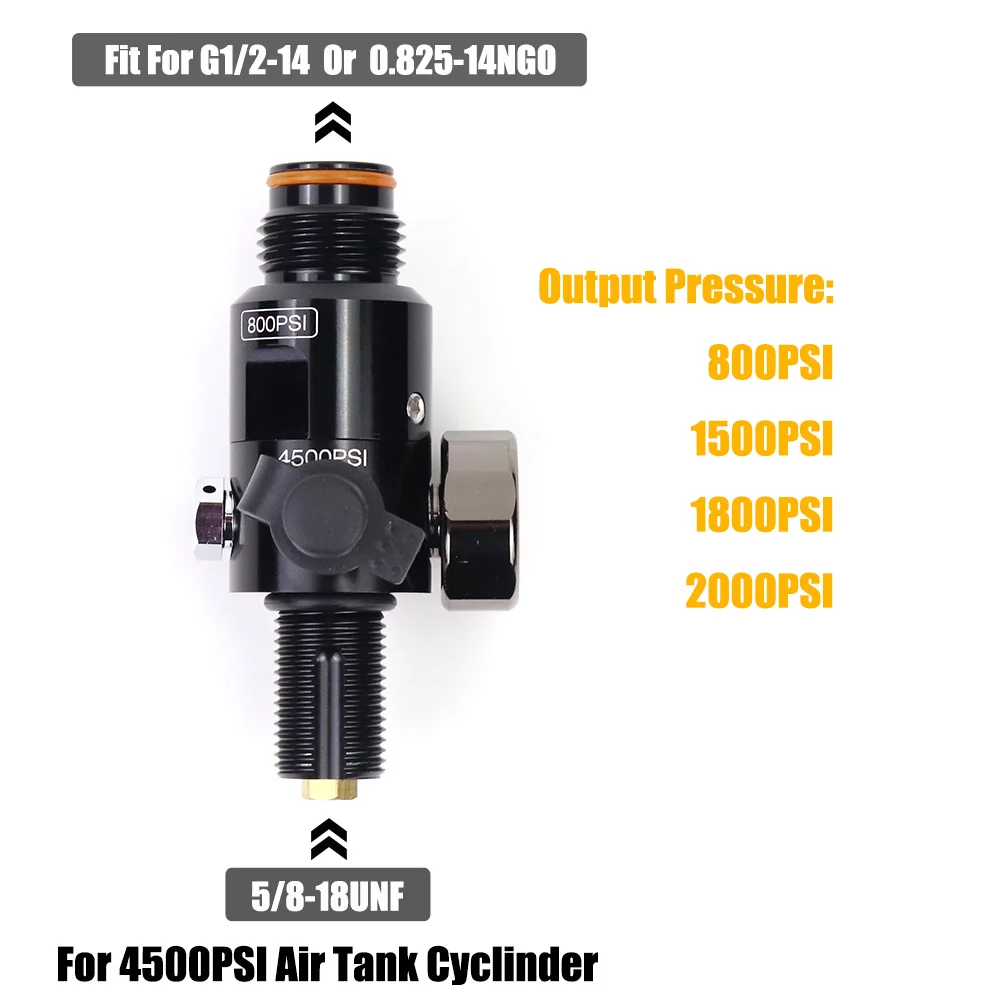 

High Pressure 4500PSI Air Tank Cylinder Regulator Valve | Threads 5/8-18UNF |Output Pressure 800/1500/1800/2000PSI