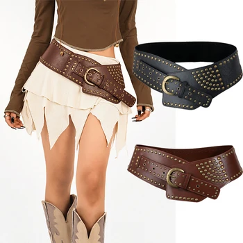 Y2k הבציר pu רחב חגורות וינטג 'סיכת סיכה אבזם יוקרה לנשים המותניים ג' ינס הפאנק רוק אביזרים היפ הופ