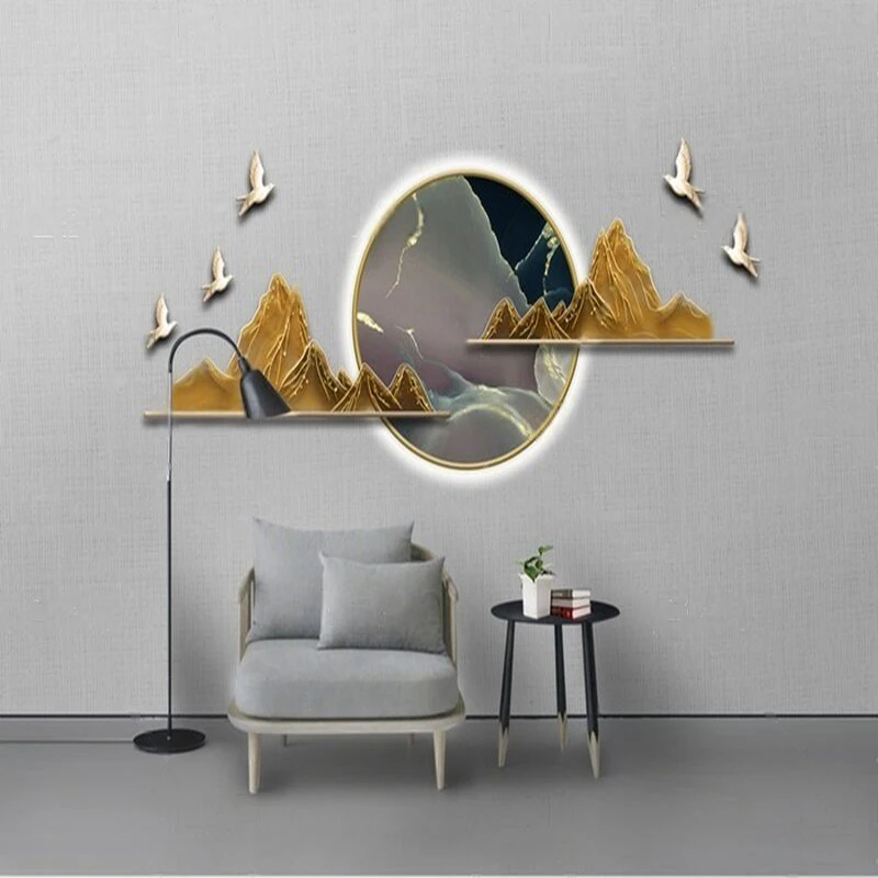 

New Chinese-style light luxury three-dimensional relief gilded landscape marble TV luxury home bedroom background wall