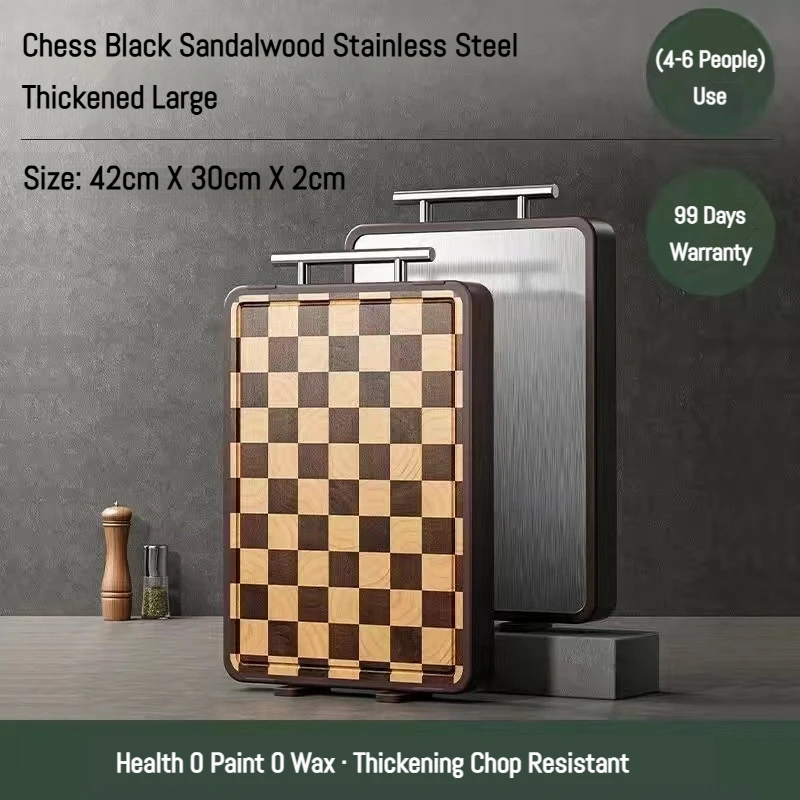 خشب الأبنوس/الفولاذ المقاوم للصدأ لوح تقطيع على الوجهين لوح تقطيع المطبخ من الخشب الصلب المقاوم للعفن، لوح تقطيع الشطرنج #6