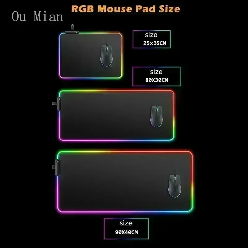 Imagem -06 - Anime Kawaii Menina Mouse Pad Rgb Luminescência Gaming Mousepad Led Cor Luz Bloqueio Bonito Tapete de Mesa Teclado Jogo Grande Tapete