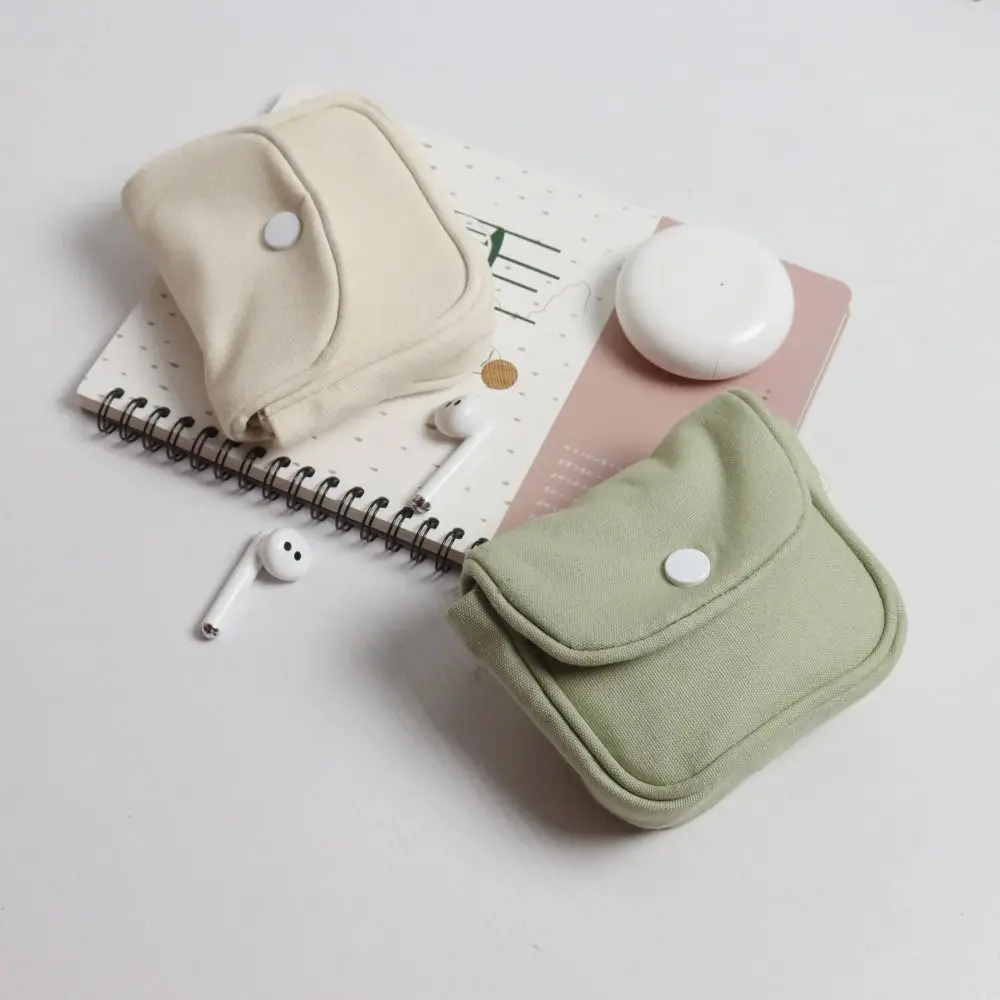 Solid Color Mini Canvas Bag Multi-functional Lightweight Portable Coin Purse Hand-Washable Zipper and Buckle Closure