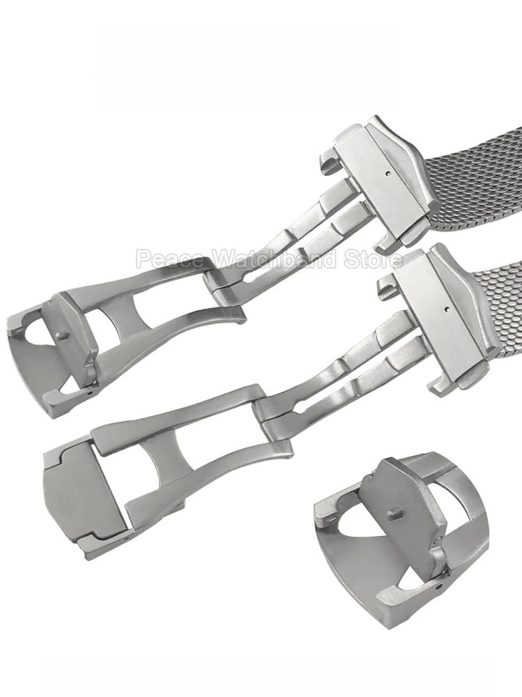 ل أوميغا ساماستر 20 ملم سوار شبكي أسود فضي واجهة مسطحة حزام ساعة من الفولاذ المقاوم للصدأ تصميم خفيف الوزن قابل للتنفس