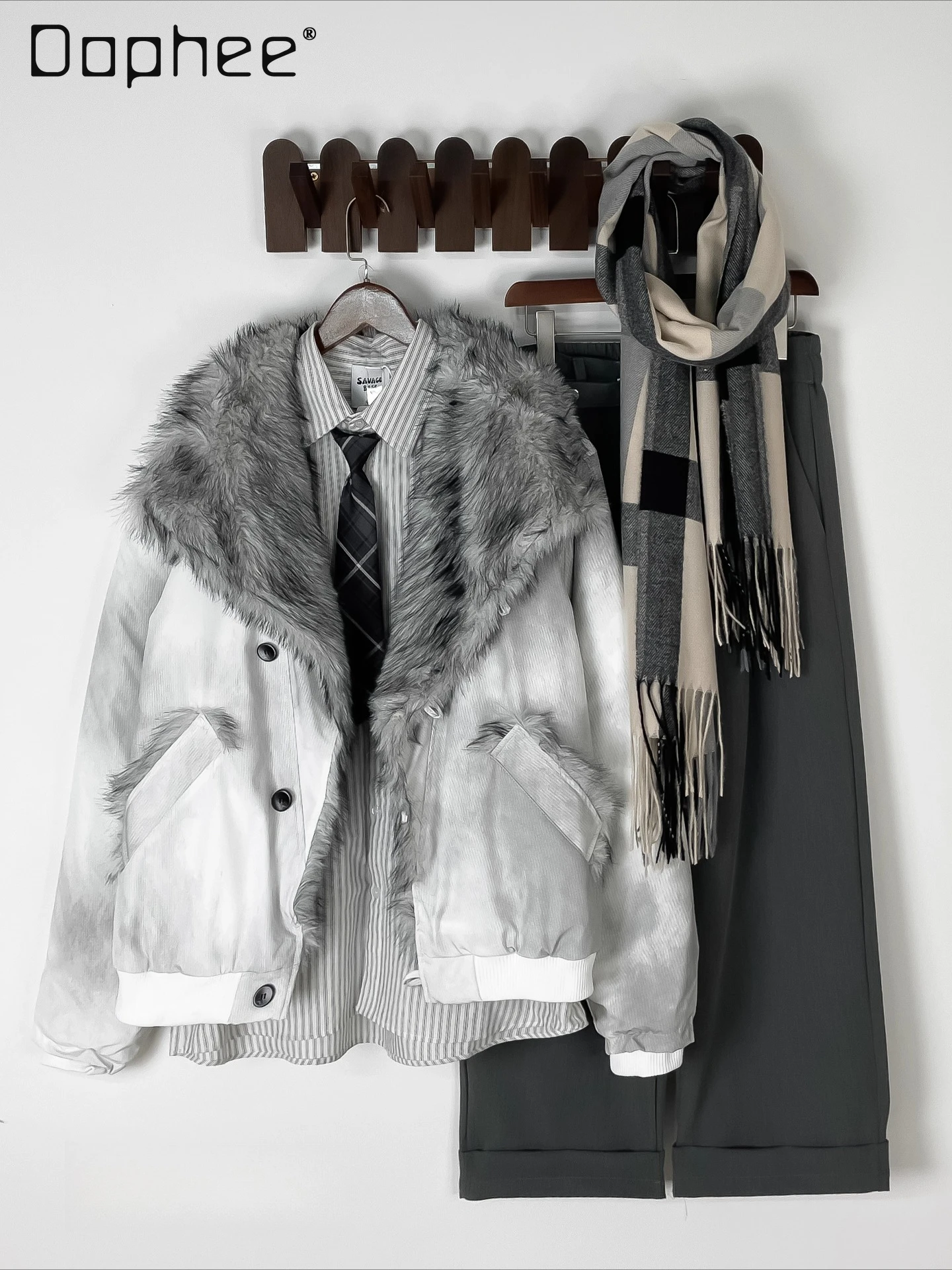 شتاء جديد الأمريكية الرجعية الرجال الصوف مبطن سميكة الفراء طوق قصيرة فضفاضة عادية أبيض أسود سترة قطن #1