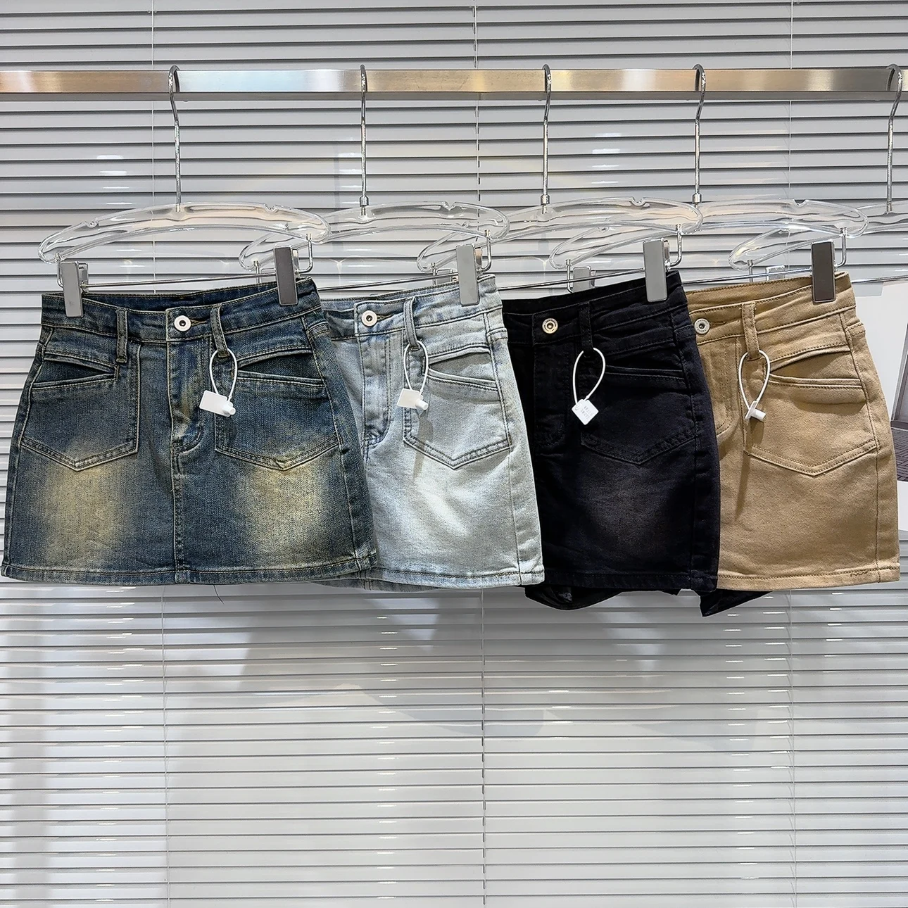 

Ретро американская выцветшая джинсовая юбка женская осеннее новое поступление креативная персонализированная средняя талия H-образная форма