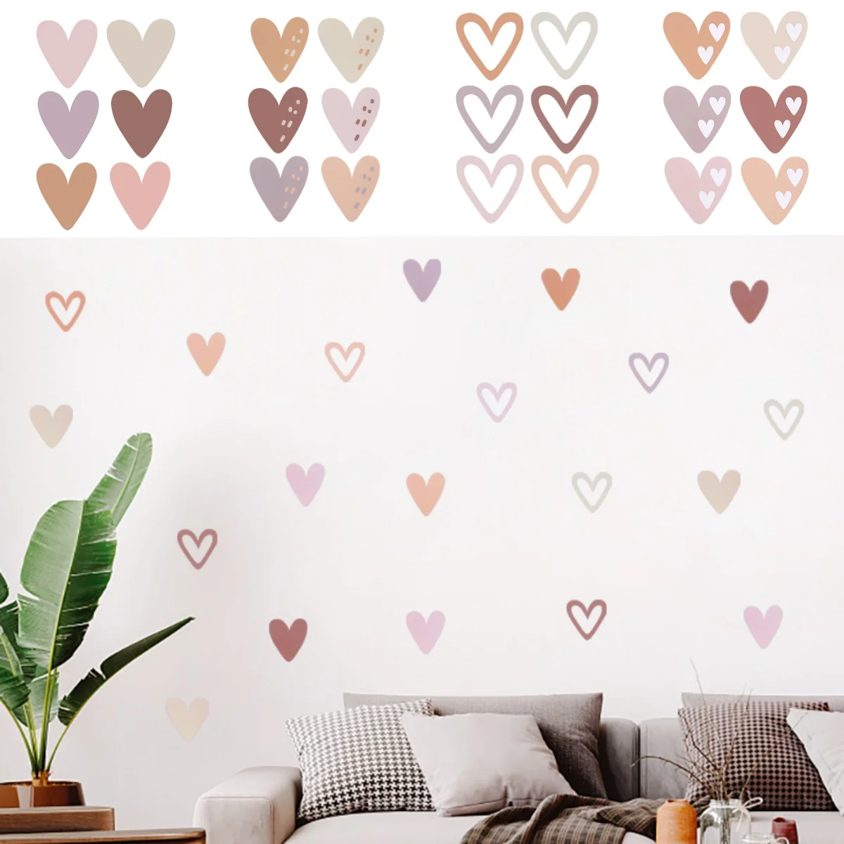 Morandi Colored Love Heart Sticker Boho Hollowed Heart shape Wall Sticker Home Decoration Children Boy Girl Bedroom Baby Nursery